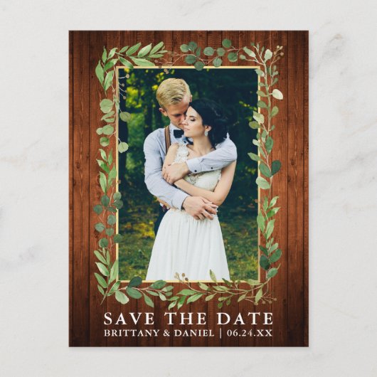 Eukalyptus Wood Gold Save the Date Postkarte (Vorderseite)