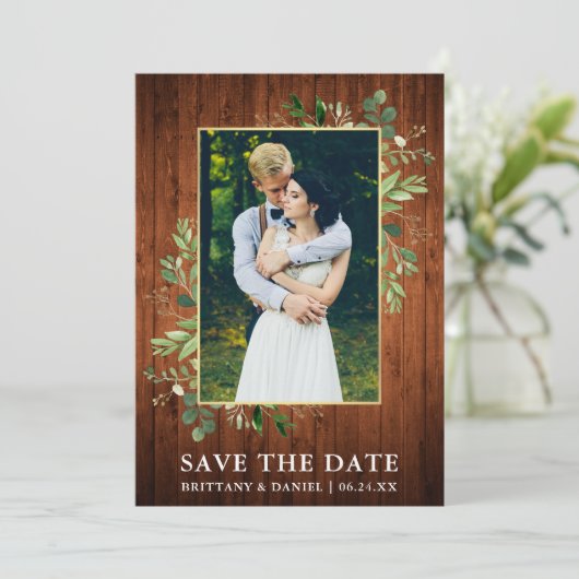 Eukalyptus Wood-Save the Date-Karte Save The Date (Stehend Vorderseite)