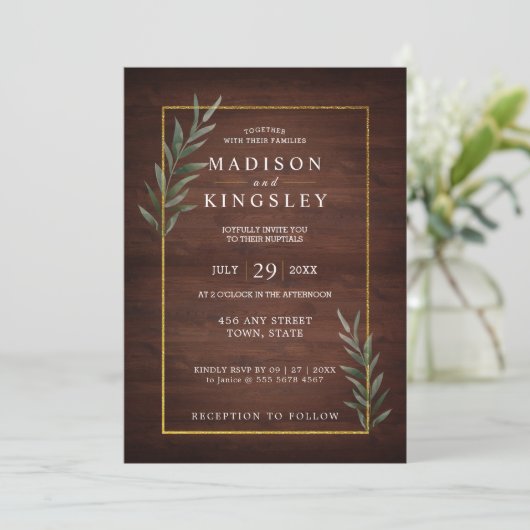 Eukalyptus Wood Wall Rectangle Moderne Hochzeit Einladung (Stehend Vorderseite)