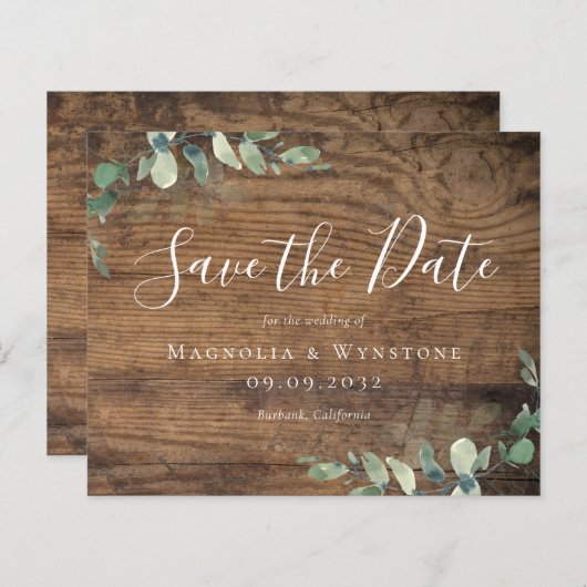 Eukalyptus Wood Wedding rettet das Datum (Vorne/Hinten)