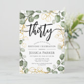 Eukalyptus Wreath 30. Geburtstagsfeier Party Einladung (Stehend Vorderseite)