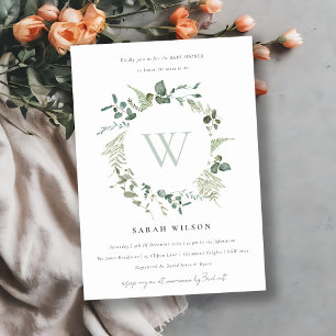 Eukalyptus Wreath Baby Shooting Monogram Einladung