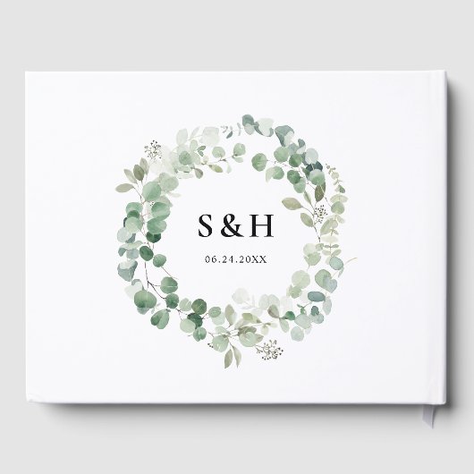 Eukalyptus Wreath Botanical Wedding Guest Book Gästebuch (Rückseite)
