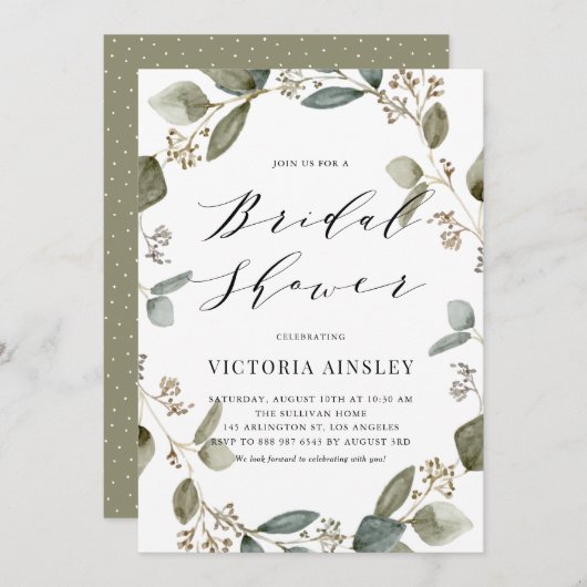 Eukalyptus-Wreath-Brautparty Einladung (Vorne/Hinten)