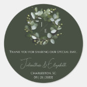 Eukalyptus Wreath Dunkelgrün Runder Aufkleber (Vorderseite)