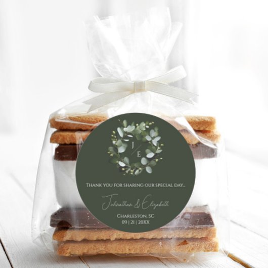 Eukalyptus Wreath Dunkelgrün Runder Aufkleber