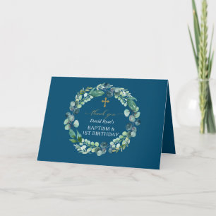 Eukalyptus Wreath Foto Boy Baptisse Erster Geburts Dankeskarte