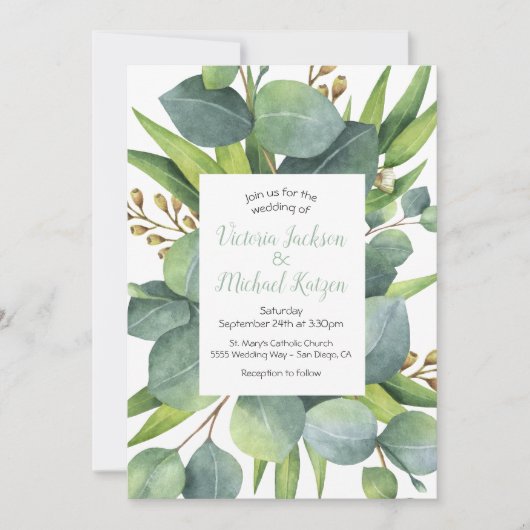 Eukalyptus Wreath Frame Wedding Einladung (Vorderseite)