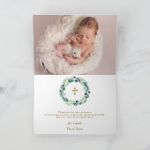 Eukalyptus Wreath Gold Foto Boy Taufe Dankeskarte (Innenseite)