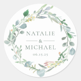 Eukalyptus Wreath Greenerenerity Wedding Runder Aufkleber