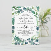 Eukalyptus Wreath Handwriting Wedding Einladung (Stehend Vorderseite)