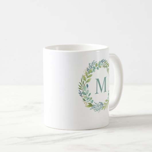 Eukalyptus Wreath Monogram Kaffeetasse (VorderseiteRechts)