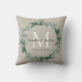 Eukalyptus-Wreath-Monogramm-Chic-Hochzeitsnagel Kissen (Rückseite)