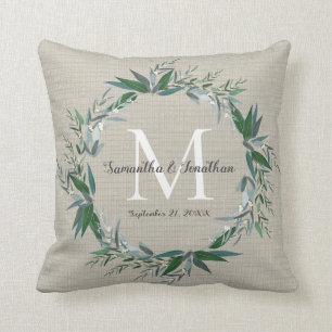 Eukalyptus-Wreath-Monogramm-Chic-Hochzeitsnagel Kissen
