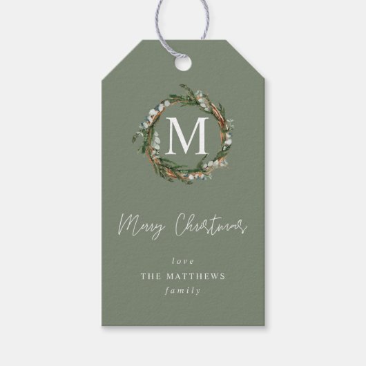 Eukalyptus Wreath Monogramm Geschenkanhänger (Vorderseite)
