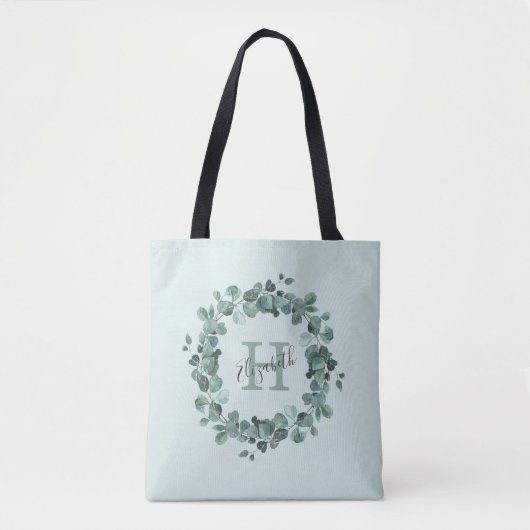 Eukalyptus-Wreath-Monogramm-Totasche Tasche (Vorderseite)