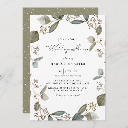 Eukalyptus-Wreath-Polterabend Einladung (Vorne/Hinten)