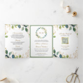 Eukalyptus Wreath QR Code Wedding Dreifach Gefaltete Einladung (Innenseite)