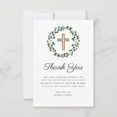 Eukalyptus Wreath Religious Cross Beerdigung Dankeskarte (Vorderseite)