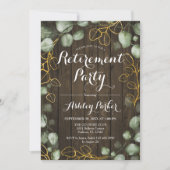 Eukalyptus Wreath Rustic Wood Retirement Party Einladung (Vorderseite)