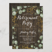 Eukalyptus Wreath Rustic Wood Retirement Party Einladung (Vorne/Hinten)