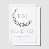 Eukalyptus Wreath Sage Green & Gold Save the Date Pergament Einladungen (Versetzt)
