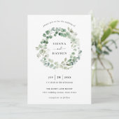 Eukalyptus Wreath Sage Green Wedding Einladung (Stehend Vorderseite)