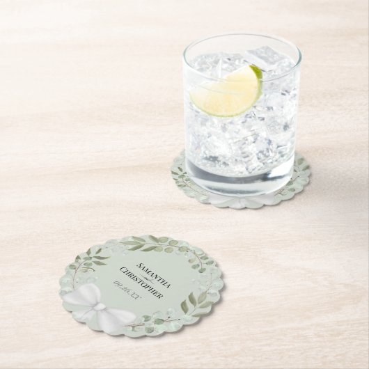 Eukalyptus Wreath Sage Grünes Hochzeitspapier Untersetzer (Vor Ort)