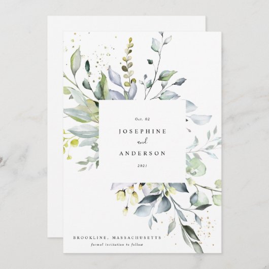 Eukalyptus Wreath Save the Date Menü Menükarte (Vorne/Hinten)