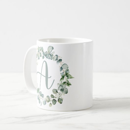 Eukalyptus Wreath Typografy Monogram Initial A Kaffeetasse (Vorderseite Links)