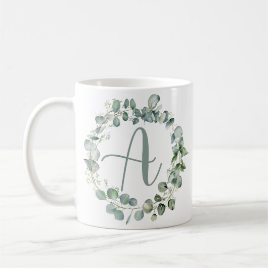 Eukalyptus Wreath Typografy Monogram Initial A Kaffeetasse (Links)