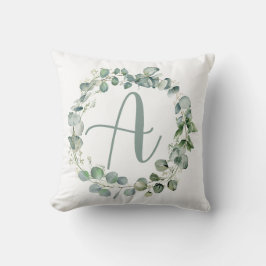 Eukalyptus Wreath Typografy Monogram Initial A Kissen