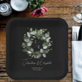 Eukalyptus Wreath Wedding Black Pappteller