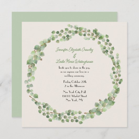 Eukalyptus Wreath Wedding Einladung (Vorne/Hinten)