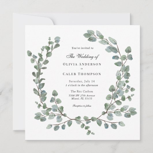 Eukalyptus Wreath Wedding Einladung (Vorderseite)