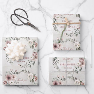 Eukalyptus Wreath Wedding Rustic Blush Vielen Dank Geschenkpapier Set