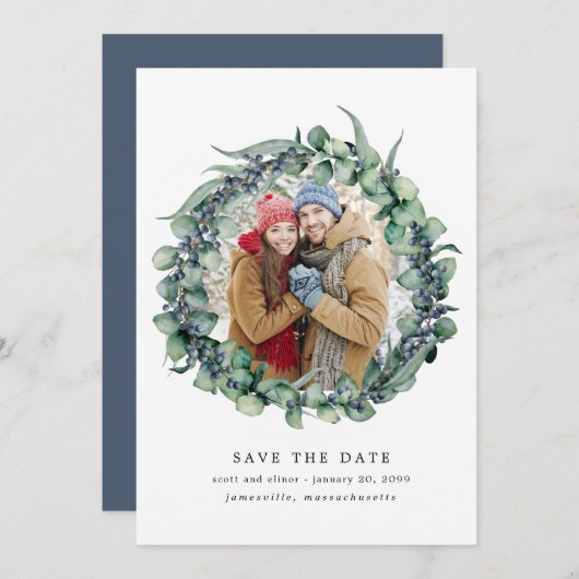 Eukalyptus Wreath Wedding Save the Date (Vorne/Hinten)