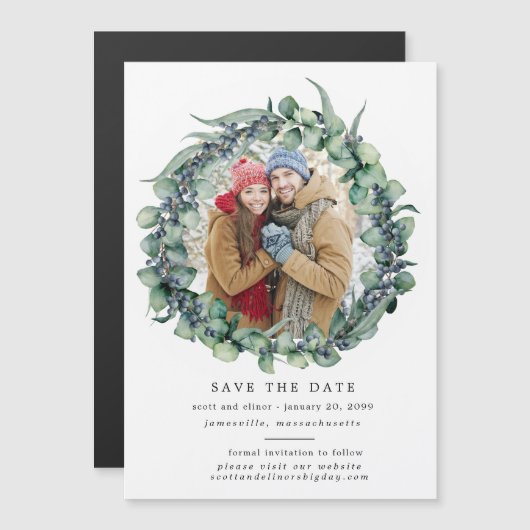 Eukalyptus Wreath Wedding Save the Date Magneteinladung (Vorne/Hinten)