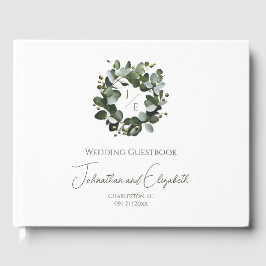 Eukalyptus Wreath Wedding | Weiß Gästebuch (Vorderseite)