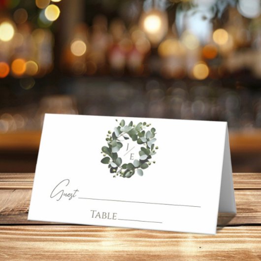 Eukalyptus Wreath Wedding | Weiß Platzkarte