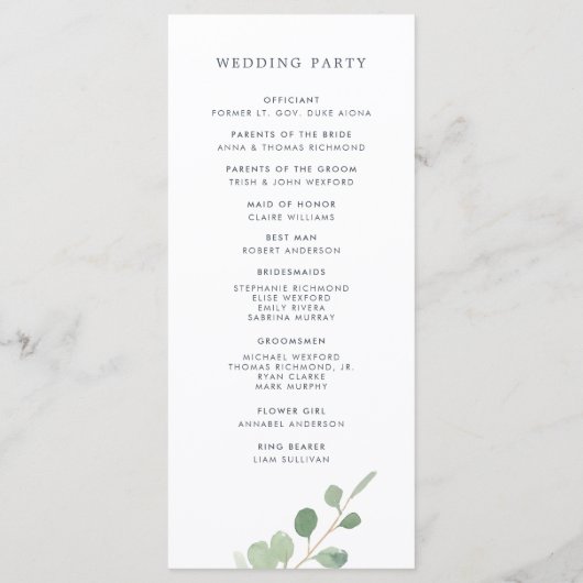 Eukalyptus Wreath Wedding Zeremony Program Programm (Rückseite)