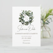Eukalyptus Wreath | Weiß Save The Date (Stehend Vorderseite)