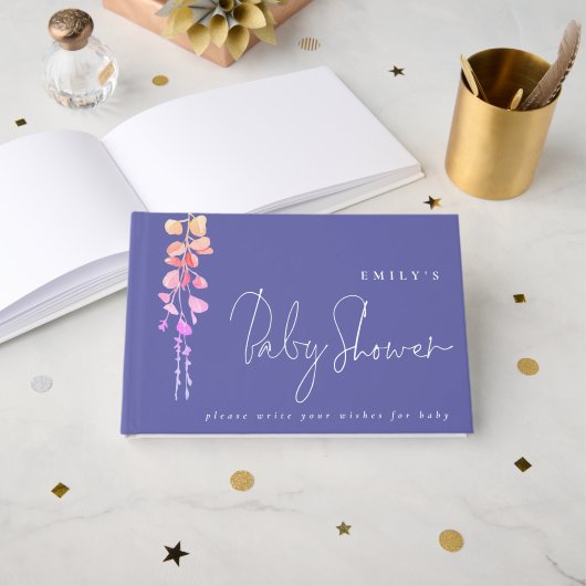 Eukalyptus wünscht sich eine Baby-Dusche Lilac Gästebuch (Vorderseite Offen)