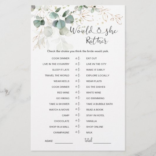 Eukalyptus würde eher Brautparty spielen (Vorderseite)