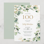 Eukalyptus zum 100. Geburtstag Einladung (Vorne/Hinten)