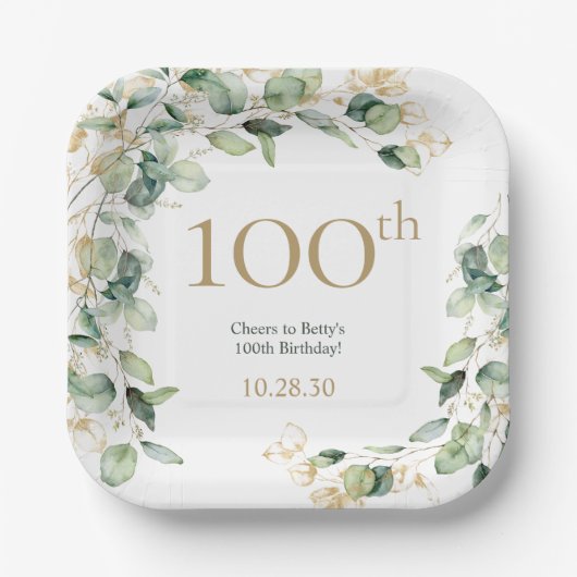 Eukalyptus zum 100. Geburtstag Pappteller (Vorderseite)