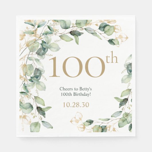 Eukalyptus zum 100. Geburtstag Serviette (Vorderseite)
