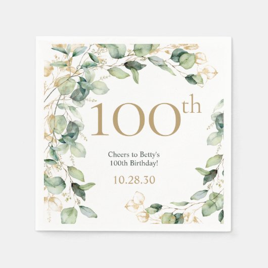 Eukalyptus zum 100. Geburtstag Serviette (Vorderseite)