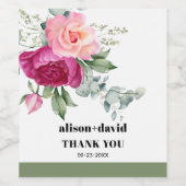 Eukalyptus-Zweig, Hochzeit der rosa Rosen Weinetikett (Einzelnes Label)