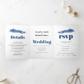 Eukalyptus-Zweig in blauer Herbsthochzeit Dreifach Gefaltete Einladung (Innenseite)